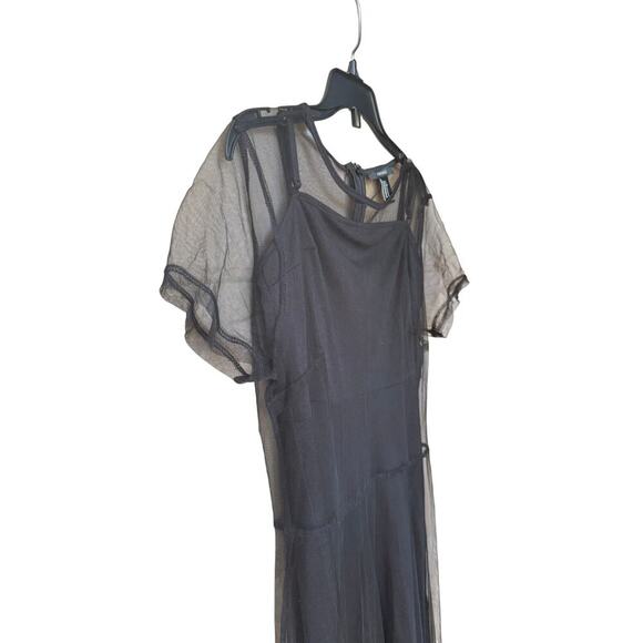 Y2K Whimsigoth Black Mesh Maxi Dress Sz S Embroidered Noir - Picture 4 of 7